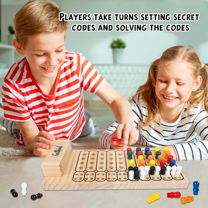GOTHINK Code Breaker Board Game - Wooden Strategy Game of Codemaker vs. Codebreaker - 2 Player Battle of wits, Color Brain Game - 140 Pegs STEM Toys Gift for Kids 6+ Ages and up - Family Games
