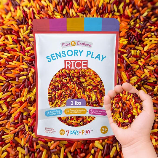 Fall Sensory Play Rice for Kids, 2 lbs – Autumn Sensory Bin Filler for Scooping, Pouring, Sorting & Creative Play – Perfect for Sensory Bins and Tables – Fine Motor Play – Ages 3+