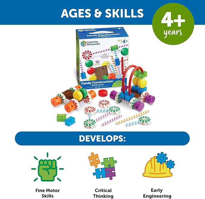 Learning Resources Candy Construction Building Set - Creative Building Toys for Kids, Toddler STEM Toys, Kids STEM Activities, Construction Sets, Preschool Engineering Toy