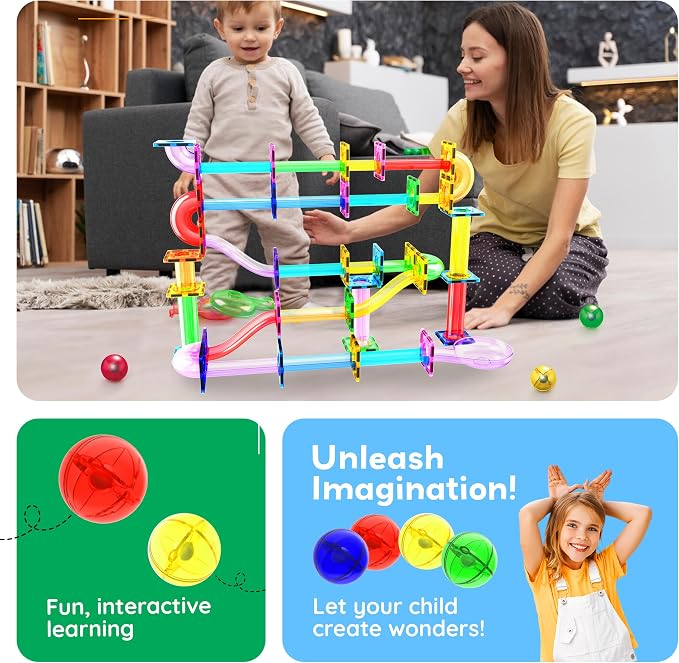 PicassoTiles Marbles for Magnetic Block Tiles Race Track Building Maze Set | STEM educational interactive learning kit, vibrant replacement balls, smooth rolling action spheres, safe plastic, ages 3+
