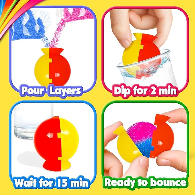 Creative Kids DIY Magic Bouncy Balls - 43 Ball Kit - STEM Science Toys | Makes Up to 43 Bouncy Balls, Includes 25 Multicolor Bags & 5 Molds, Science Activity & STEM Birthday Gift Set For Kids 6+