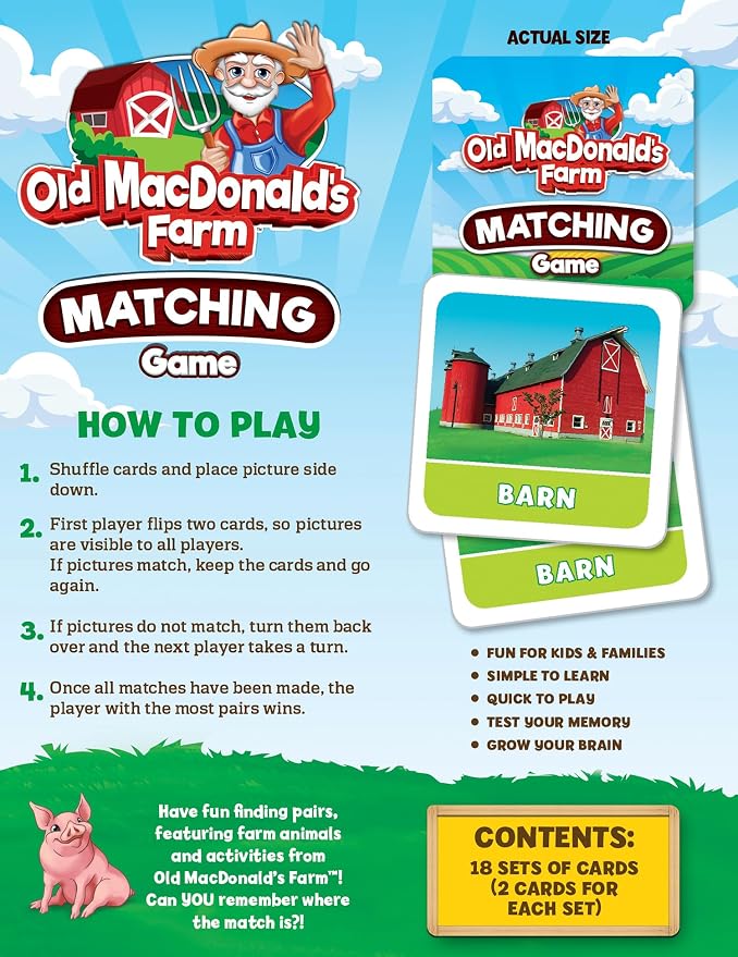 MasterPieces Kids Games - Old MacDonald's Farm Matching Game - Game for Kids and Family - Laugh and Learn