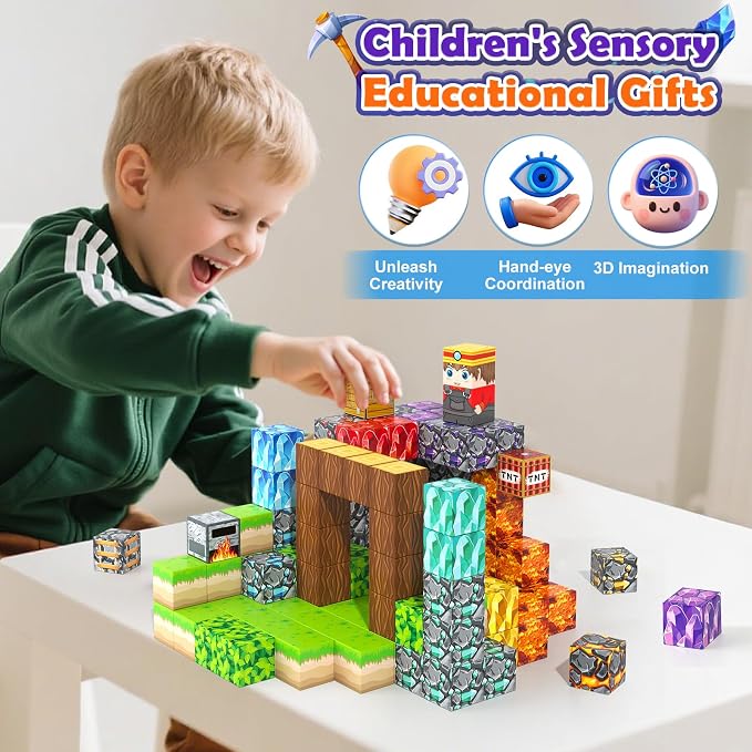 Magnetic Blocks for Kids, Creative Magnetic Cube Building Toy for Ages 3-12 | 150PCS Stacking Mine Magnet World Craft Blocks for Kids, Game-Inspired Birthday Gifts for Boys Girls Age 3-5 5-7 4-8 8-12