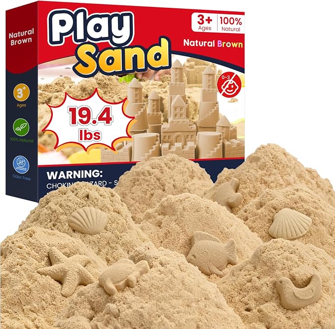 FURWEY Play Sand,19.4lbs Natural Brown Sensory Sand,Kids Shaping Molding | Suitable for Children Shaping, Squeezing and Molding, Natural Brown Sensory Play Sand, Without Molds