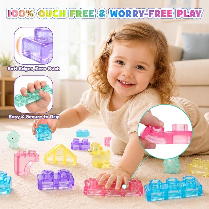 JOY SPOT! 54 PCS Soft Building Blocks for Toddlers, Sensory Squishy Blocks | Preschool Educational Creative Play, Montessori Squeezable, Stretchable Early Learning Construction Playset, Puzzle Blocks