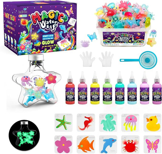 Kiditos Glow-in-the-Dark Magic Water Elf Toy Kit for Kids, DIY Craft Kit | 8 Gels & 10 Molds, Magic Aqua Fairy Water Gel Kit, STEM Science Activity, Party Favors & Birthday Gifts for Kids Ages 3+