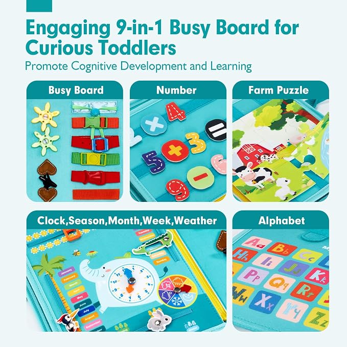hahaland Busy Board for Toddlers Girls Montessori Toys for 3+ Year Old | Farm Animals Preschool Learning Activities Toddler Travel Toys for 3+