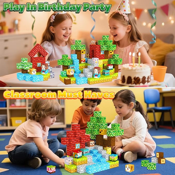 ORZbb 150PCS Magnetic Blocks, Magnet Cubes Building Blocks Toddler Travel Toys for 3-5 5-7 8-13 Year Old Boys Girls, Montessori Sensory Kids Toys & Games, Kids Birthday Decorations Party Favors Gifts