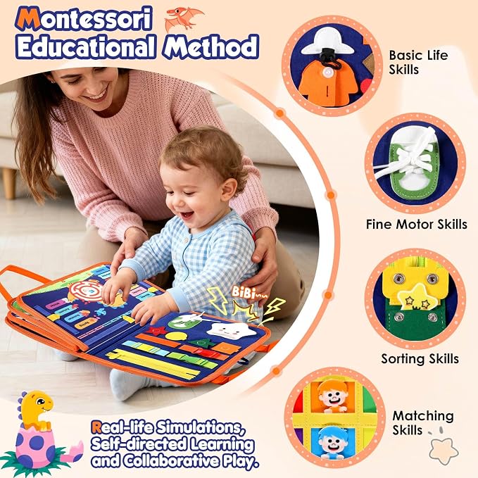 GOLIYEAN Toddler Busy Board - Montessori Toys for 2 Year Old Boy Birthday Gift, Educational Learning Sensory Busy Book for Toddlers, Ages 2-4 Airplane Car Travel Toys, Activity Books for Toddlers