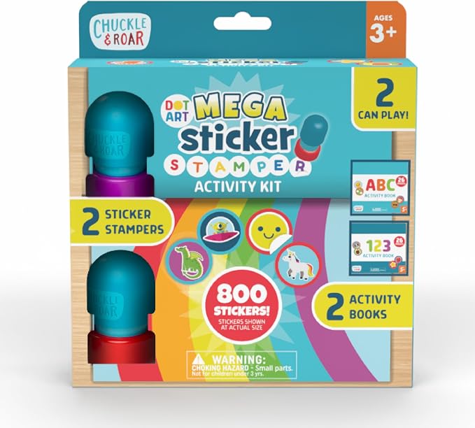 Chuckle & Roar Mega Sticker Stamper Activity Kit with 800 Stickers, 2 Activity Books (ABC & 123) & 2 Reusable Stampers – Arts & Crafts, Learning, Travel Toy for Kids Ages 3+
