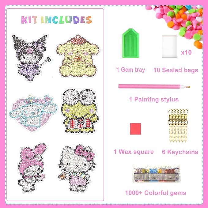 Crafts for Girls - 6Pcs Make Your Own GEM Art Keychains - Arts and Crafts for Adults - Diamond Art Kits - 5D Dimond Art Paintings by Numbers - Art & Craft Gifts