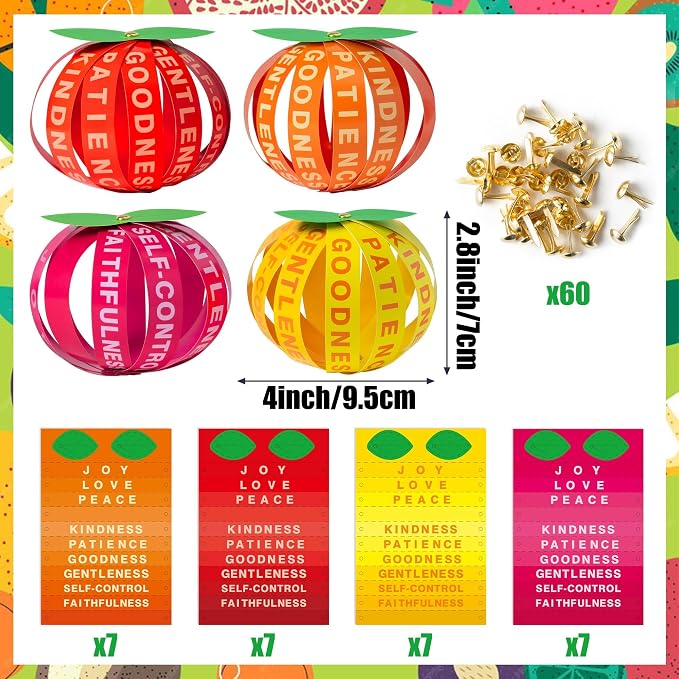 Aginc Berry Bible Fruit Craft Kit - 28 Set DIY Accent Fruitage of the Spirit Fruit Strip Craft Kit for Kids Sunday School Church Activity, DIY Fruits Bible Crafts for Thanksgiving and Fall Project