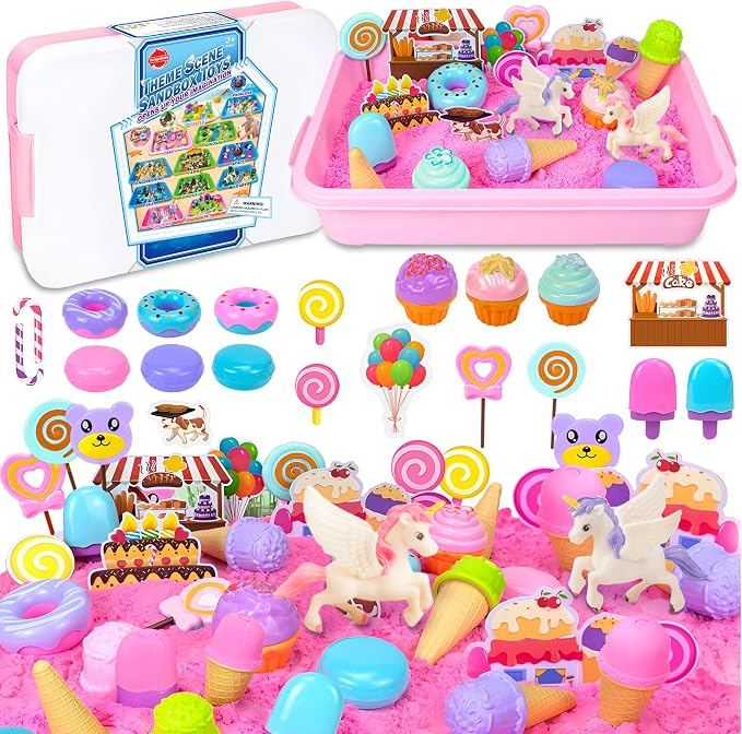 Play Sand Kit - Ice Cream Sensory Bin Toy for Kids with 2.2lb Magic Sands, Ice Cream Molds and Cleaning Tools, Unicorn Tactile Toys for Kids 3-8