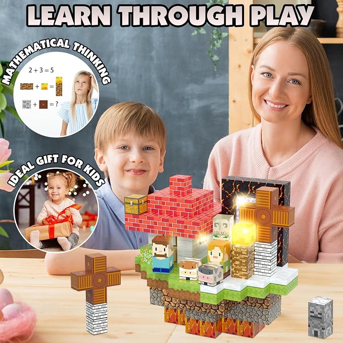 200pcs Magnetic Blocks for Boys Girls 3+, Magnetic Building Blocks Cubes | STEM construction toys, 1 inch magnet cubes with light, educational building & screen-free, birthday gift for kids 4-8