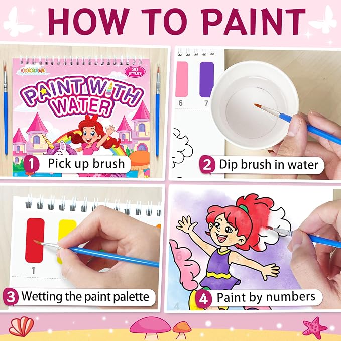 SOCOLER Paint with Water Coloring Books for Toddlers,Unicorn Theme Mess Free Watercolor Painting Papers for Kids Water Color Paint Kit Art Craft Gift for Ages 1-3, 4-8