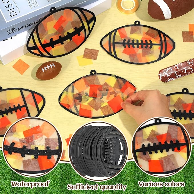 Qyeahkj 36 Set Football Suncatchers Crafts for DIY Rugby Sports Window Tissue Paper Craft Kit Hanging Decor for Sports Holiday Home Activity Art Project Birthday Party Favor