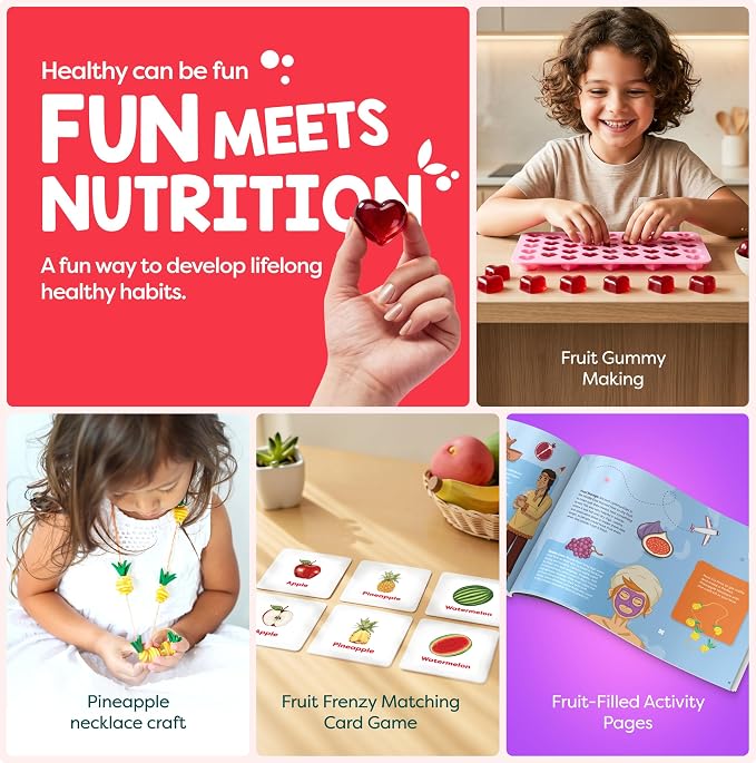 Baketivity Fantastic Fruit STEM Nutrition Kit Birthday Gift for Kids | Create DIY Fruit Gummies with Recipes, Crafts, and Educational Food Science Activities for Curious Young Learners
