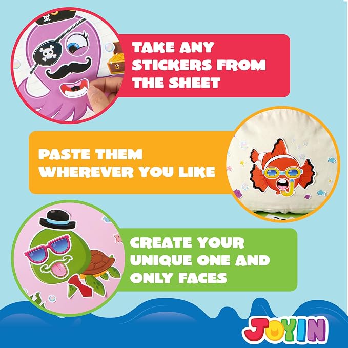 JOYIN 36 Sheets 9"x6" Make a face Stickers for Kids, Make Your Own Animal Stickers with Unicorn, Dinosaur, Sea and Safari Animals, Crafts Birthday Party Favors, Goodie Bags Classroom Activities