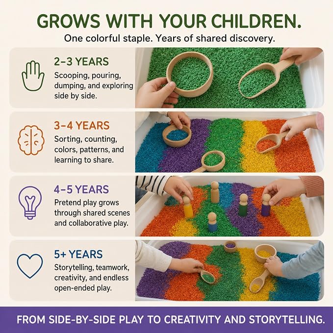 Rainbow Rice Sensory Bin Filler for Calm, Creative Play. 5 Colors, 10 Cups (4.5 lbs) Montessori Fine Motor Activity for Kids- Non-Toxic, Hand-Dyed, Sensory Toy - Made in USA by a Real Mom