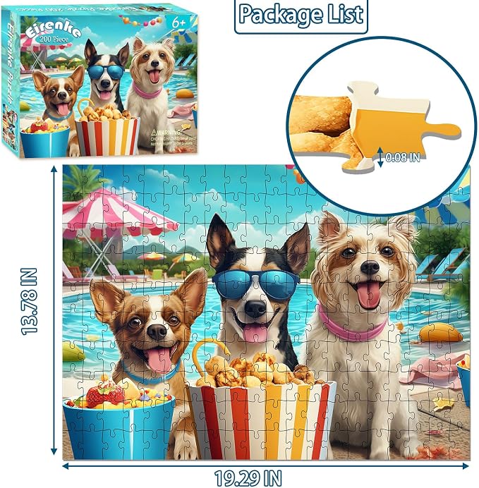 Puzzles for Kids Ages 6-8 8-10 Year Old - 200 Piece Amusement Park Dog | Puzzles for Kids Ages 6 7 8 9 10 Year Old and Adults Children Kids Puzzles for Girls and Boys Educational Toys Gifts