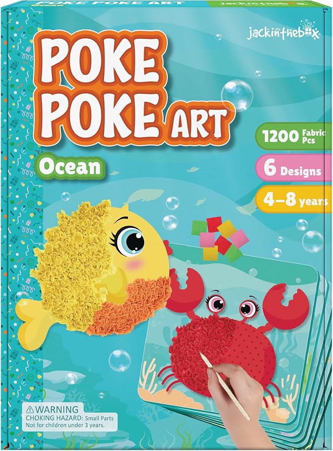 jackinthebox Poke Art Ocean Craft Kit for Kids, Boys & Girls Toys, Ages 4-8 | 1200 fabric pieces, travel arts activities & birthday gifts, mess-free toddler, age 4 5 6 7 8 9 year old, flower pressing