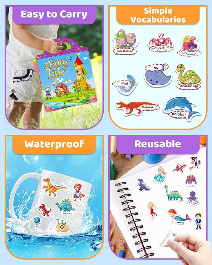 Benresive Reusable Sticker Book for Toddlers, Stickers for Kids, Travel Toy | Toddler Toys, Boys Girls Birthday Gifts, Airplane & Road Trip Essentials Kids, No Mess Waterproof Toddler Crafts Activities