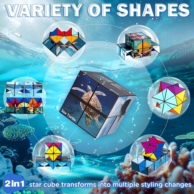 Euclidean Cube Fidget Toys for Kids 2 in 1 Star Cube Magic Cube Puzzle Toys | Fidget Cube for Kids and Adults, Yoshimoto Cube Ocean Travel Toy Stress Relief for All Age, Gifts for Boys Girls Ages 8-12
