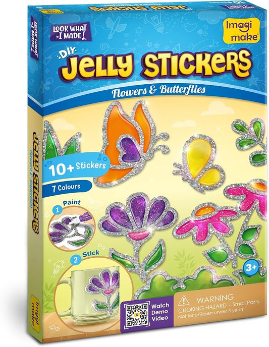 Imagimake DIY Jelly Stickers - Flowers & Butterflies, 10 Stickers, Art Kit | Paint, Peel & Stick Painting Activity for Kids, Birthday Gift for Boys & Girls Ages 3,4,5,6,7 Years Old