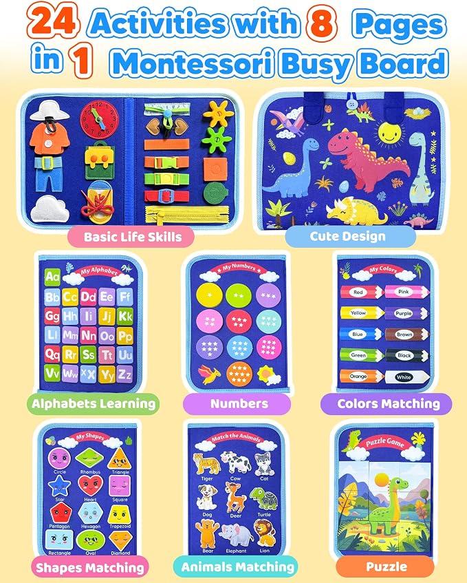 Walenty Busy Board Montessori Toys for Toddler Boy Birthday Gifts | Busy Book for Toddlers, Learning Educational Toy, Airplane Car Travel Toy, Fine Motor Skills Sensory Toys, Toddler Activities