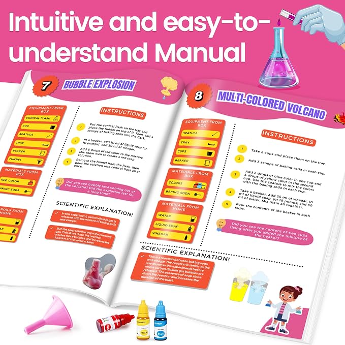 Girls Science Kit for Kids 150+ Educational Projects with Chemistry | Science Experiments, Stem Toy Learning, Educational Projects, Chemistry , Crystal Growing, Volcano Science Kit for Kids 4t-8t