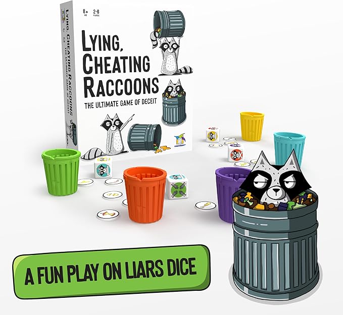 Lying, Cheating Raccoons – The Ultimate Bluffing Dice Game for 2-6 Players, Ages 8+ – Family Fun!