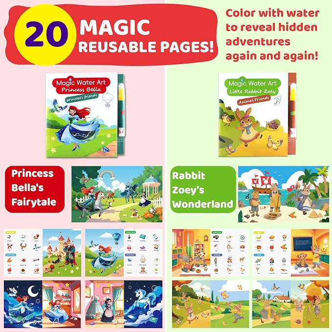 Mess Free Coloring Books for Toddlers, Reusable Water Toys for 3 4 5 6 Year Old Girl Boy, Road Trip Paint Activities, Travel Drawing Toys for Toddlers 3-5, Arts Crafts for Kids Ages 3-5 Birthday Gift