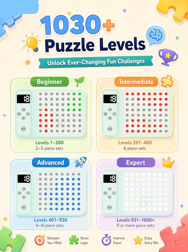 Super Blocks STEM IQ Games Pattern Color Matching & Slide Puzzles | 1030+ Color Matching Puzzles, 460+ Slide Puzzles, Brain Teasers & Logic Solving, For Kids & Teens