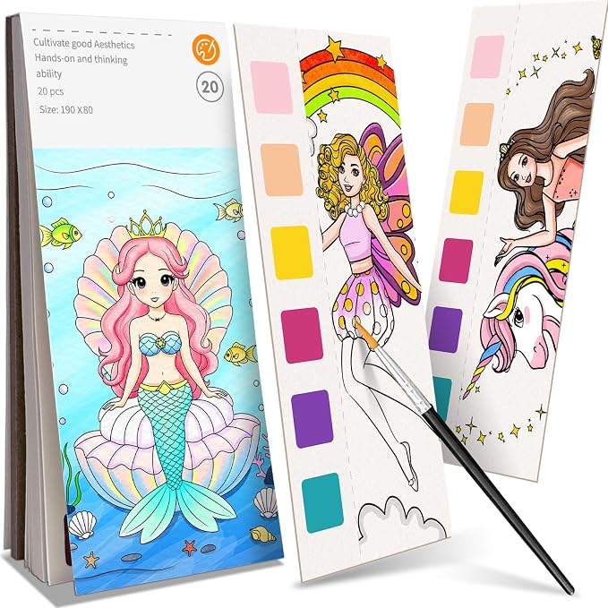 ZHOC Paint with Water Coloring Books for Kids, Pocket Mess Free Watercolor Painting Sets for Kids Ages 3 4 5 6 7 8+, Water Color Paint Set Arts and Crafts Gift for Boys Girls, Mermaid