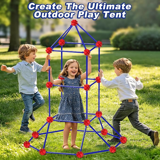 Fort Building Kit for Kids 4-8 8-12, 140 Pcs STEM Building Toys, Kids Fort | DIY Castles Play Tent Tunnels,Ultimate Creative Set for Indoor Outdoor, Christmas Birthday Gifts for Age 4 5 6 7 8 9 10 11 12