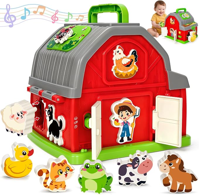 Musical Farm Animal Shape Sorting Toy, Toddler Toys for 1 2 3 Year Olds | Montessori Fine Motor Play, Interactive Music and Farm Animals, Early Learning, Christmas Birthday Gifts, Ages 12-18 Months+
