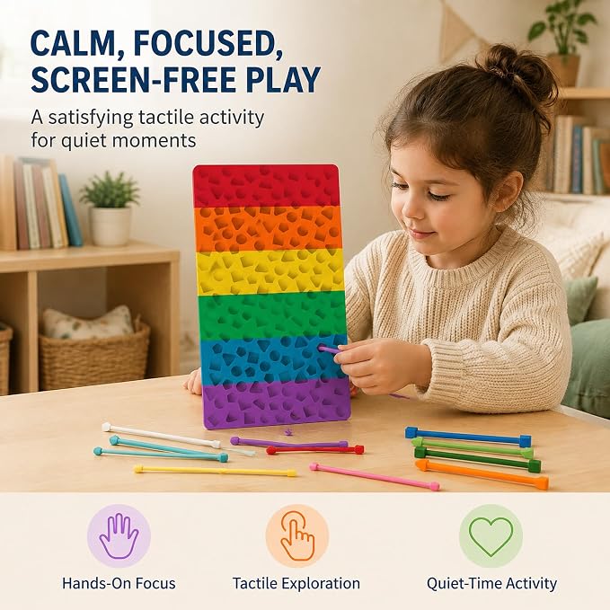 2 Pack Sensory Activity Board, Stress Relief Silicone Quiet Toddler Sensory Toy, Silicone Sensory Activity Board, ADHD & Autism Sensory Toys for Kids & Adults |with a Travel Bag & 24 Strin(A)
