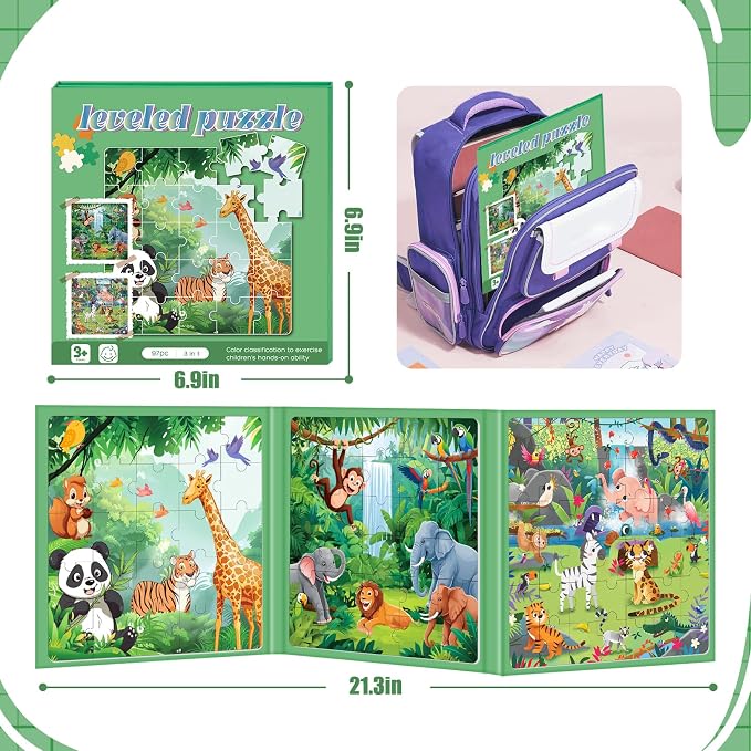 Magnetic Puzzles for Toddlers 3-5 Toddler Puzzle Travel Toys （Animal） | Jigsaw Puzzles for Kids 97-Pieces Travel Toys, Animal Jungle Puzzles Ages 4-6 Road Car Trip & Airplane