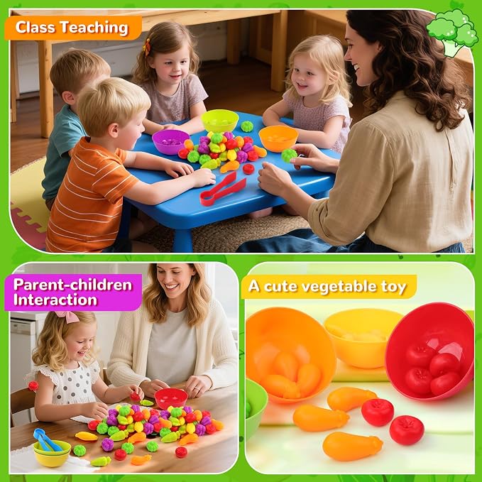 USATDD Counting Vegetables Color Sorting Matching Games with Bowls Preschool Learning Activities Sensory Toys Montessori Toys Birthday for Toddlers Kids Boys Girls Aged 3 4 5