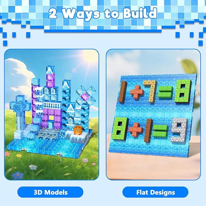 4PCS 4" x 4" Magnetic Building Block Base Plates for Kids, Strong Grip Magnetic blocks Base Compatible with Most Popular Magnetic Blocks & Cubes, STEM Educational Toys for Boys Girls Ages 3+ (Water）