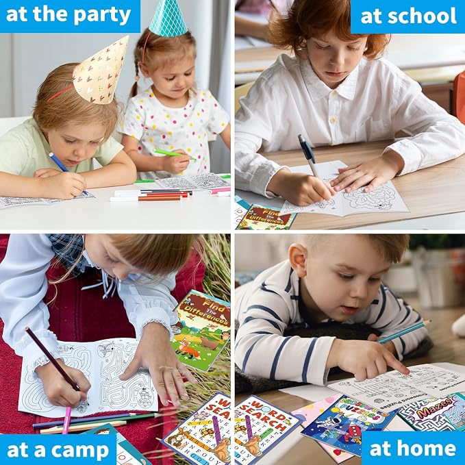 Kalysky 24 Mini Activity Books for Kids 4-12,Mazes,Dot to Dot & Word Games,Party Favors