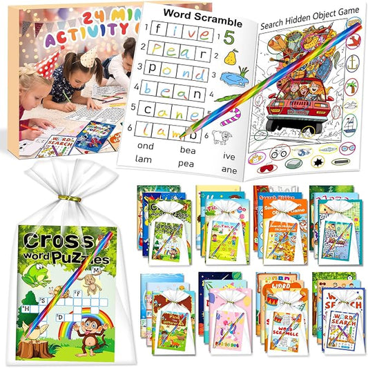 Kalysky 24 Activity Books with Colored Pencils for Kids 4-8 8-12 PartyFavor | Bulk Mini Puzzle Books,Birthday Party Goodie Bags, Classroom Prizes, Return Gifts, Fun Puzzle Activities for kids