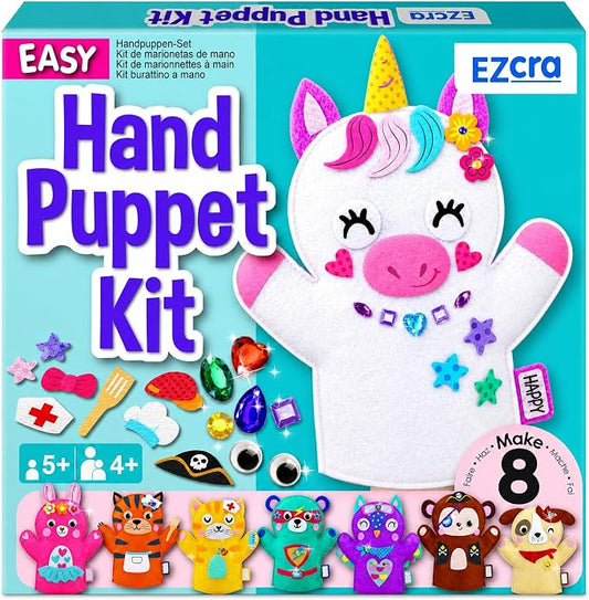 EZCRA Unicorn Hand Puppet Making Kit - 8 DIY Projects | No Glue, No Mess. Make Your Own Puppet Kit for Girls and Boys ages 5-10. DIY Puppet Crafts with Stickers. Birthday Gift.