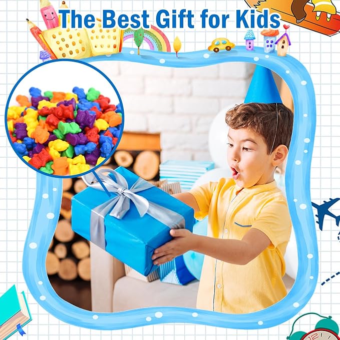 Timoo 120 Pcs Rainbow Counting Bears Math Manipulatives Color Sorting Bears Counting Bears (Green & Purple & Blue & Orange & Red & Yellow)