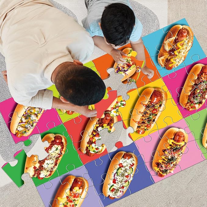 Jumbo Floor Puzzle for Kids,48 Piece Hot Dog Jigsaw Puzzle Ages 3-8 | Food-themed Learning Puzzle with Colorful Hot Dog,Extra-thick Cardboard,35x24 in Completed,Preschool Gift for Boys and Girls