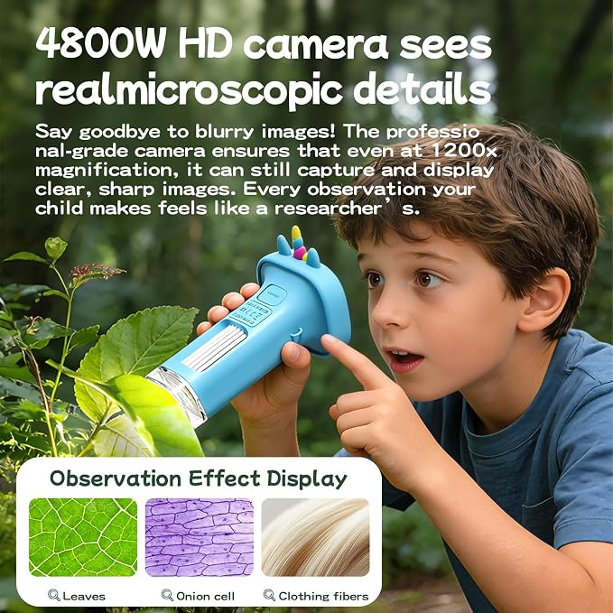 Microscope for Kids, Digital Handheld Kids Microscope with 10 Slides, Photo and Video Mini Portable Pocket Miniscope Science Toys Gifts for 3-12 Age Year Old Boys Girls (Pink)