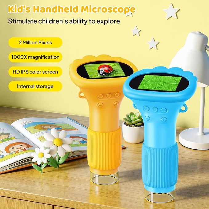 Kids Microscope, Pocket Portable Microscope for Kids with 2'' Inch Screen - Powerful Handheld Microscopes Bug Microscope with Light, 2026 Best Easter Birthday Gifts for Age 3-12 Boys - Blue | handheld bugs magnifier, record photos & videos, rechargeabl...