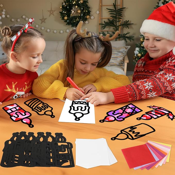 Qyeahkj 36 Set Winter Christmas Candle Suncatchers Crafts Kit Xmas Religion DIY Colorful Window Tissue Paper Craft Christian Holiday Hanging Ornaments Window Art Decor for Christmas Winter Home Gift