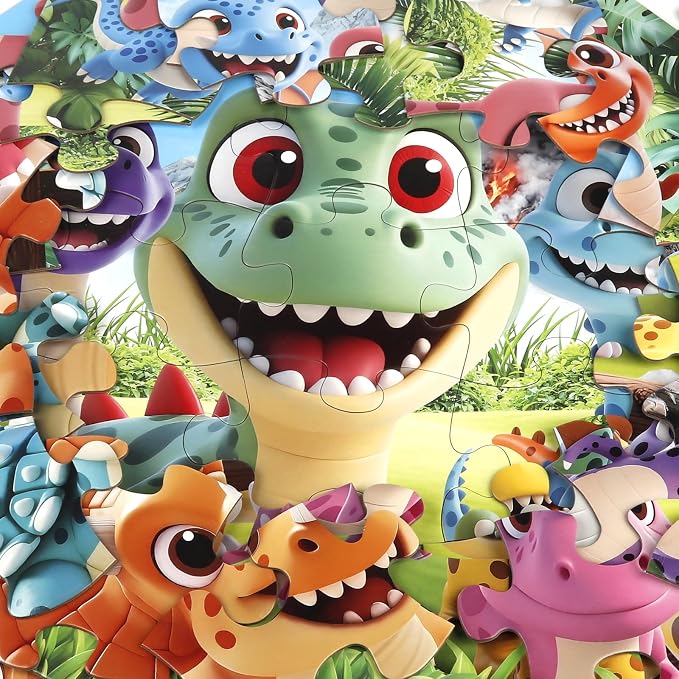 Jumbo Floor Puzzle for Kids,48 Piece Cartoon Dino Jigsaw Puzzle Ages 3-8 | Dinosaur Theme,Extra-Large Thick Pieces Fit Little Hands,35x24 in Completed，Preschool Gift for Boys and Girls Ages 3-8