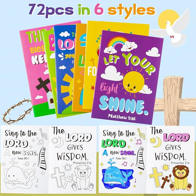 Dvbonike 72Pcs Bible Coloring Books Religious Theme DIY Color-in Pages | Inspirational Words, Christian Activity Artwork, Sunday School Supplies, Classroom Reward, Party Favor, Gift, Drawing Booklet